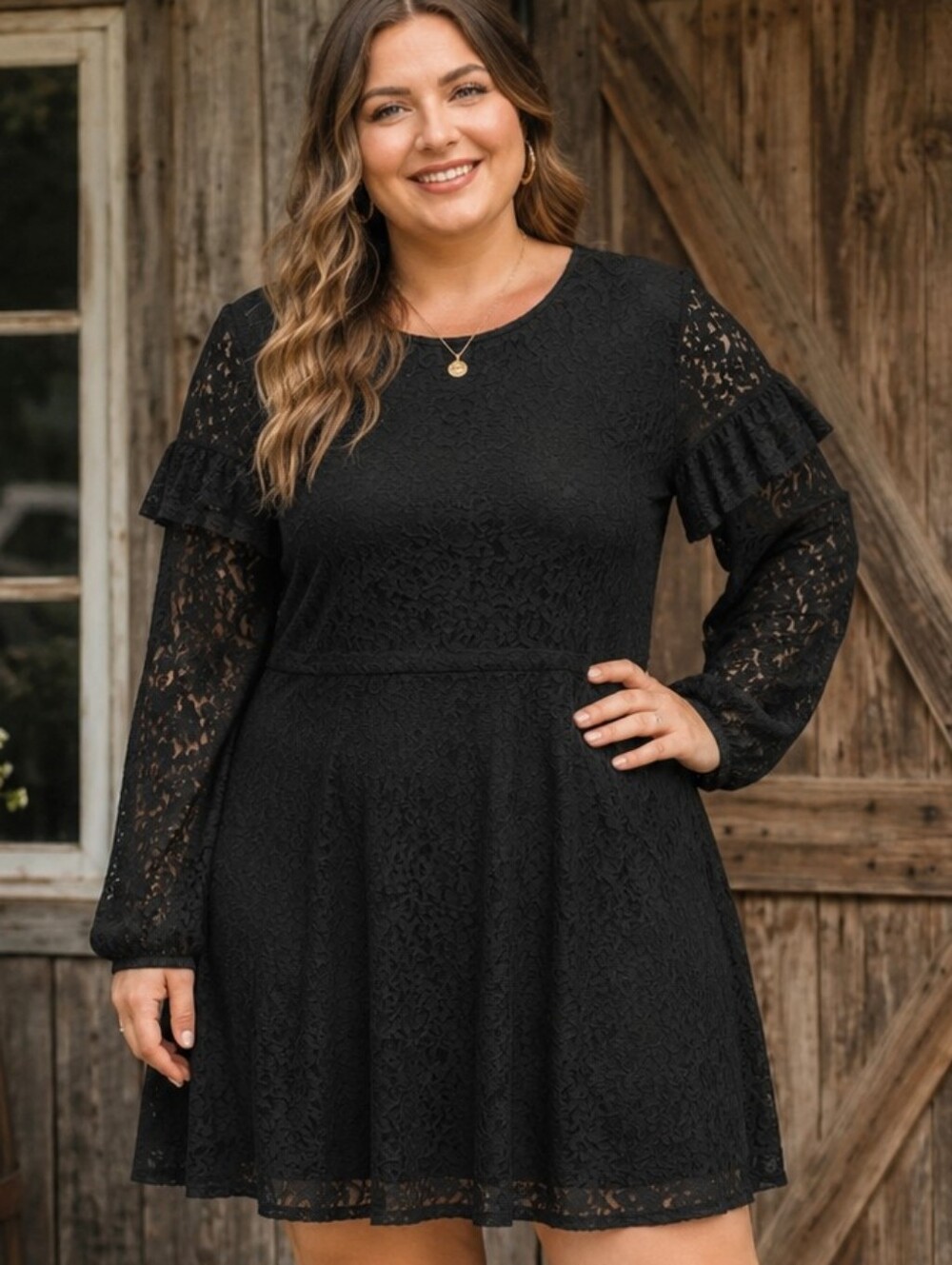 Everly Black Lace Sleeve Dress. In EUC